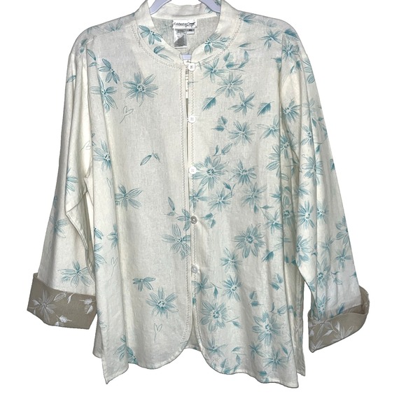 New! Coldwater Creek Women XL Floral Print Blazer Linen Blend Jacket MSRP $79 - Picture 1 of 7